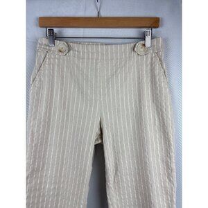 Zac & Rachel Womens Striped Cropped Pants Size 10 Beige Linen Blend